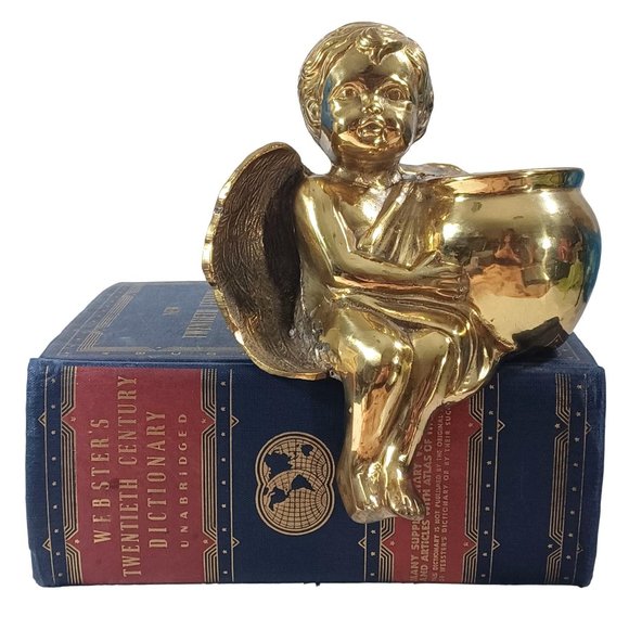 Brass Cherub Angel Putti Mid Century Shelf Sitting Sitter Planter Vase Vintage - Picture 3 of 9